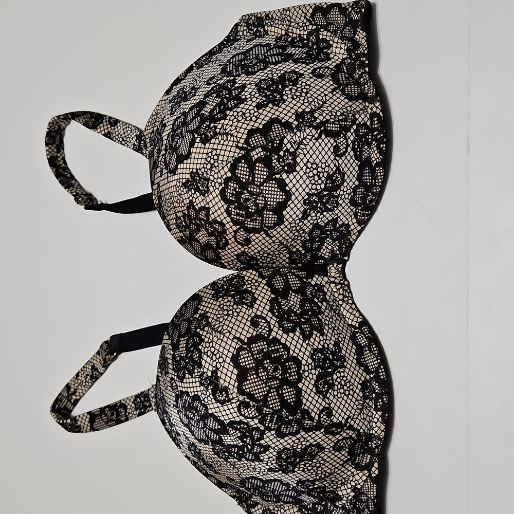 Ambrielle Padded Underwire Bone In Size 36D Bra Black & Cream #1044